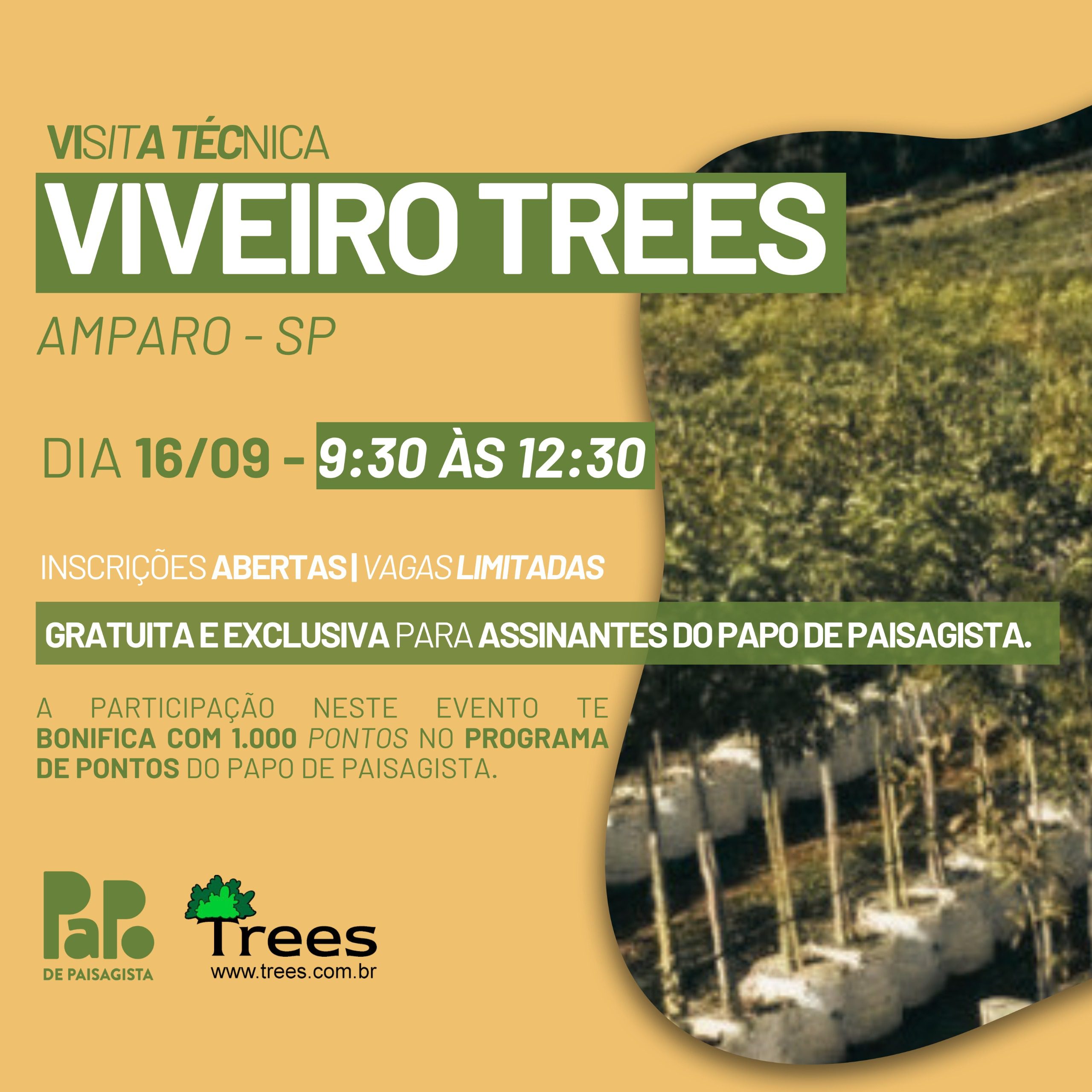 Visita viveiro Trees - dia 16 de setembro de 9:30 às 12:30